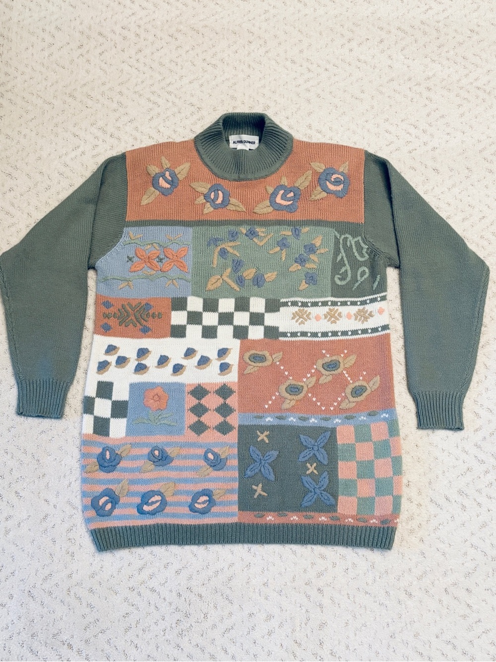 Alfred Dunner Coquette Grannycore Knitted Sweater Size Medium Patchwork Cottage